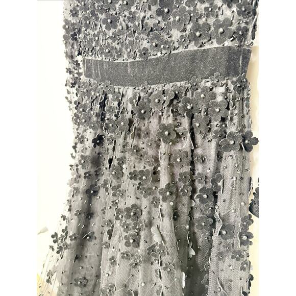 Mac Duggal Black Embellished Illusion High Neck Long Sleeve Fit Flare Midi Dress - Picture 9 of 16